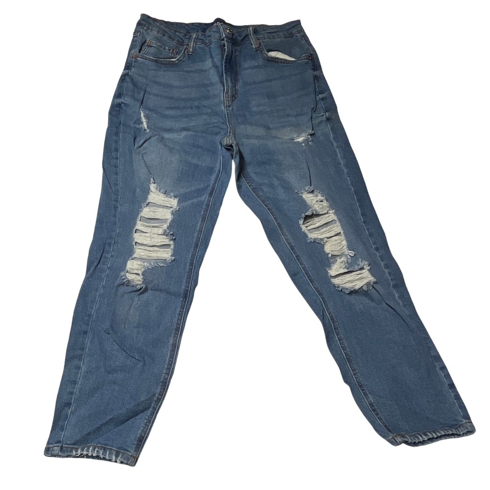 Wild Fable Women Blue Distressed Ripped Straight Leg High Rise Mom Jeans Size 12